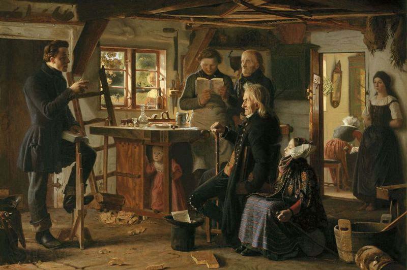 Christen Dalsgaard Mormons visit a country carpenter Norge oil painting art